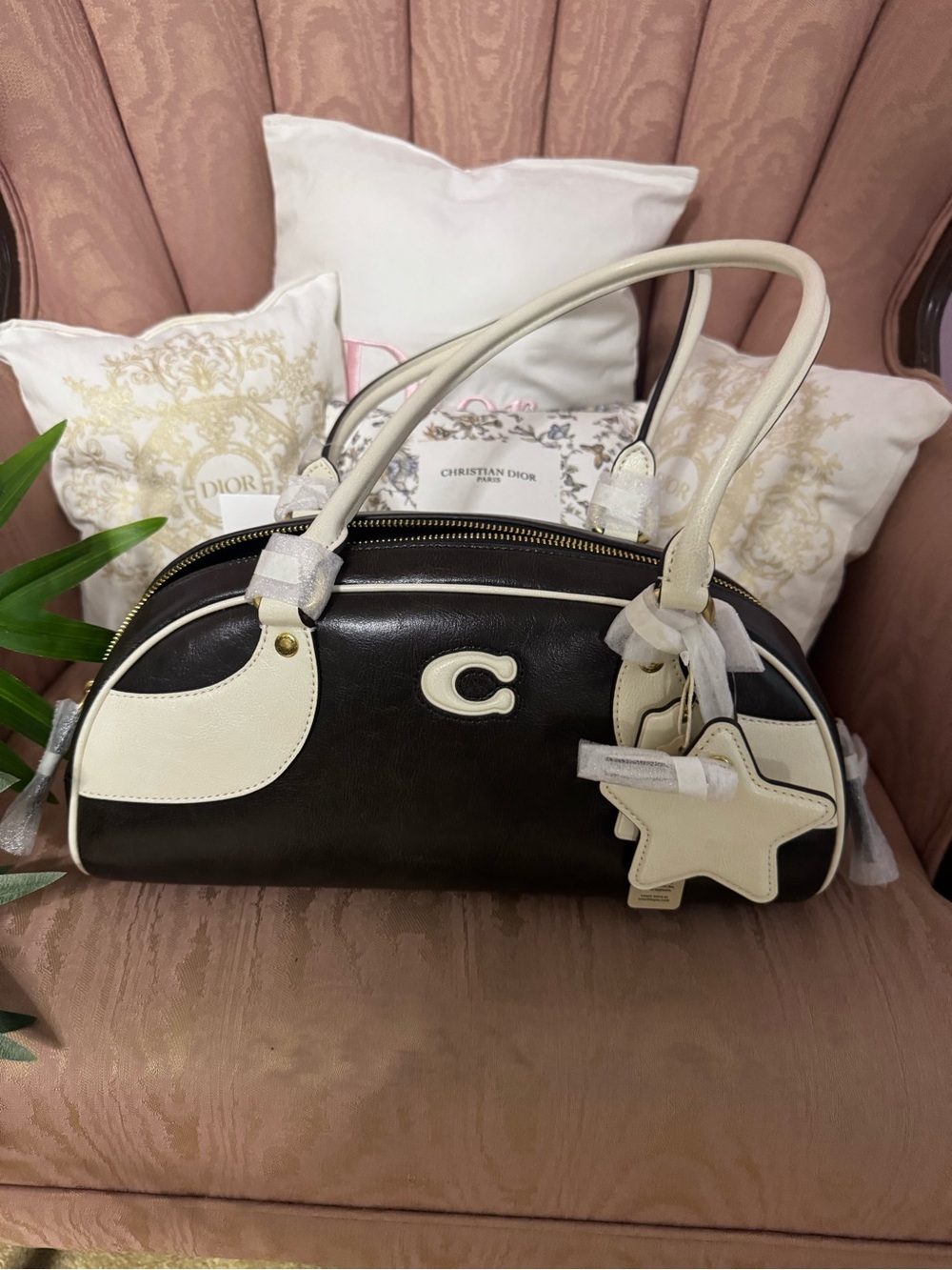 Coachtopia Two-Tone Black and Cream Bowler Satchel